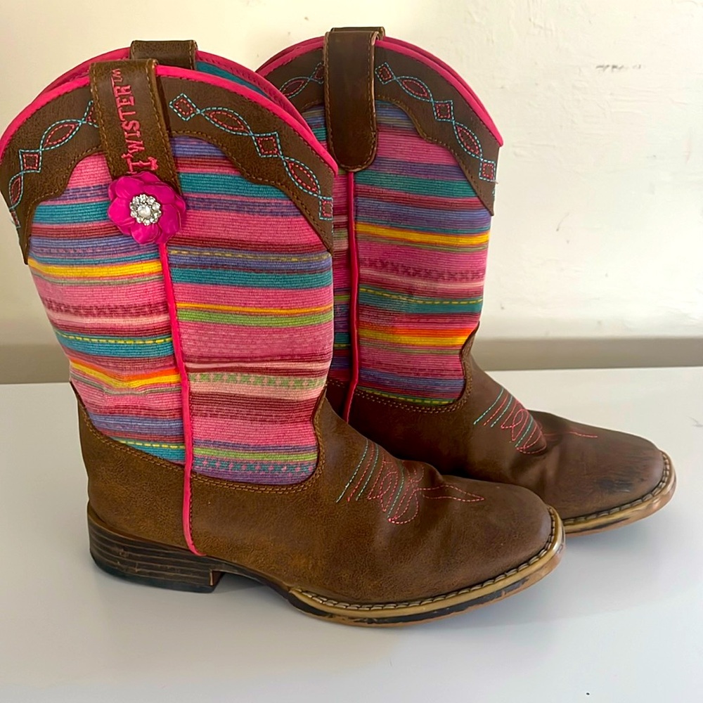 Twister Kids Boots with Brown and Pink Stripes